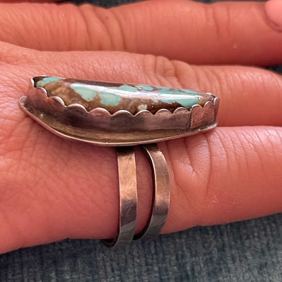Sterling Silver and turquoise ring size 9 1/2- 9 3/4 item # 0007 - Picture 5 of 7